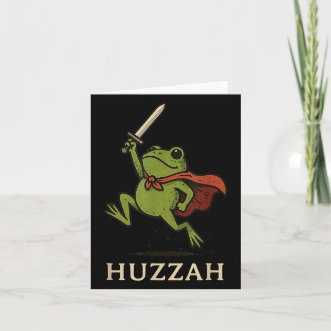 Huzzah Frog Knight Funny Sword Meme Quote  Card (Front)