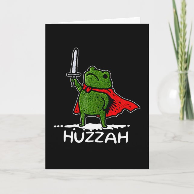 Huzzah Frog Knight Funny Sword Meme Quote  Card (Front)