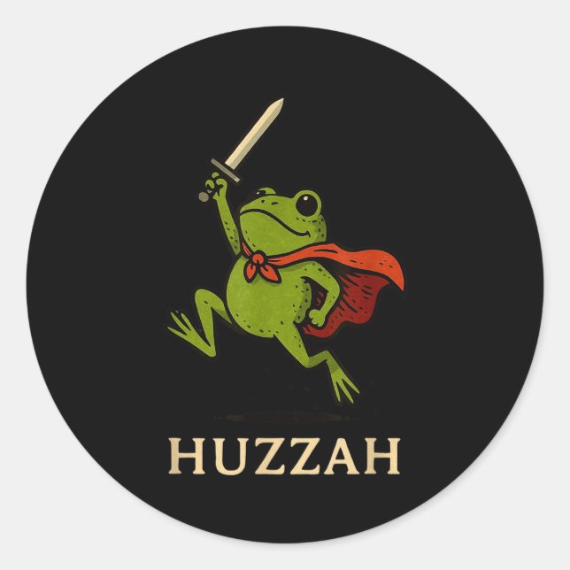 Huzzah Frog Knight Funny Sword Meme Quote  Classic Round Sticker (Front)