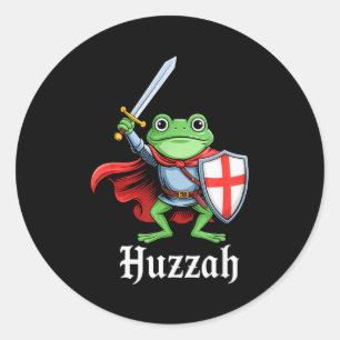 Huzzah Frog Knight Funny Sword Meme Quote Medieval Classic Round Sticker