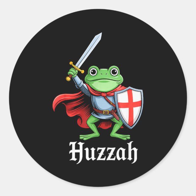 Huzzah Frog Knight Funny Sword Meme Quote Medieval Classic Round Sticker (Front)
