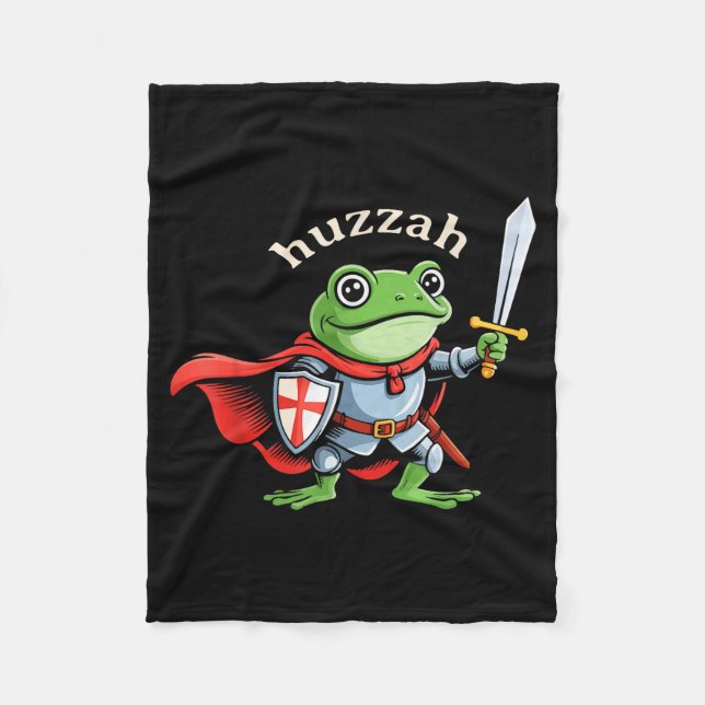 Huzzah Frog Knight Funny Sword Meme Quote Medieval Fleece Blanket (Front)