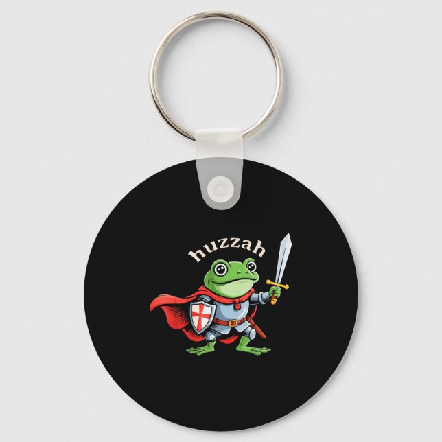 Huzzah Frog Knight Funny Sword Meme Quote Medieval Keychain (Front)