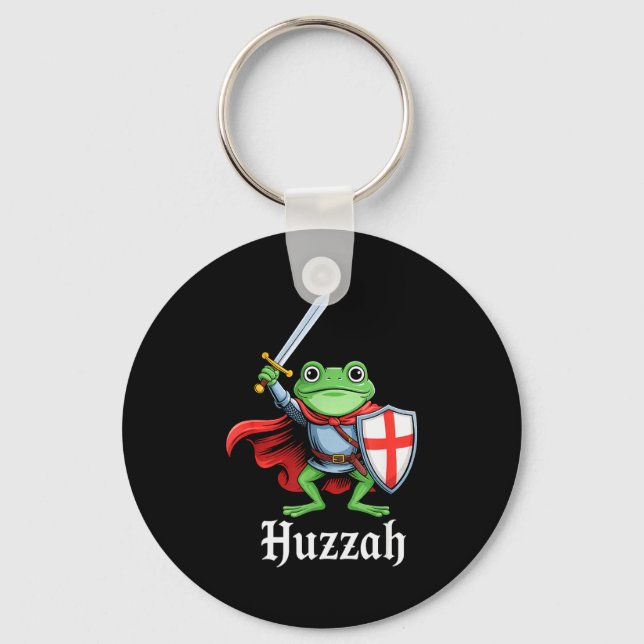 Huzzah Frog Knight Funny Sword Meme Quote Medieval Keychain (Front)