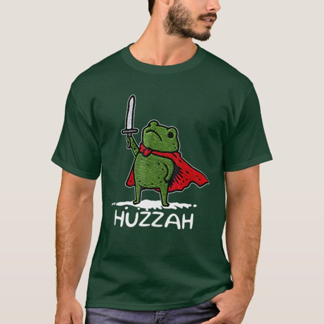 Huzzah Frog Knight Funny Sword Meme Quote T-Shirt (Front)