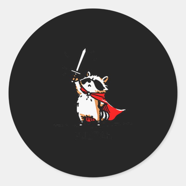 Huzzah Raccoon Knight Funny Sword Meme Quote  Classic Round Sticker (Front)