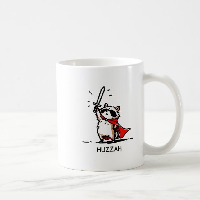 Huzzah Raccoon Knight Funny Sword Meme Quote  Coffee Mug (Right)