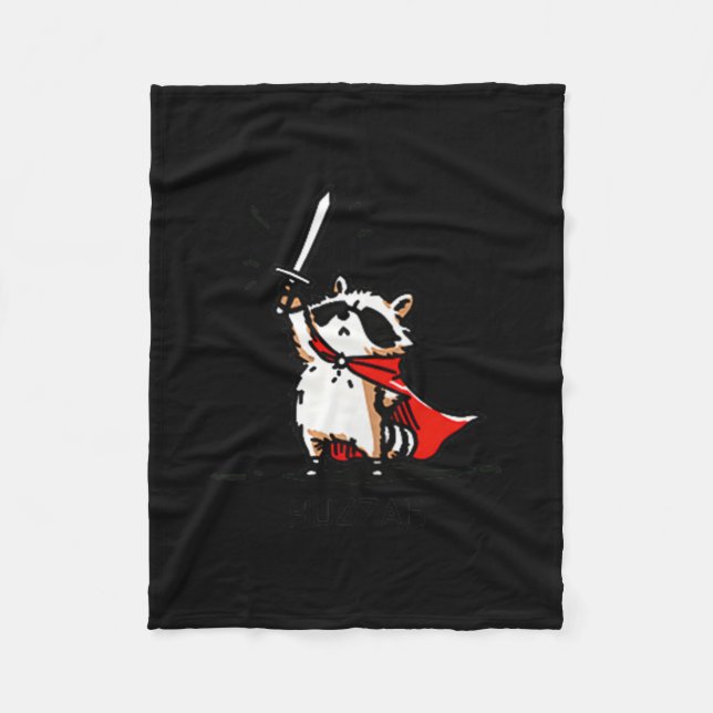 Huzzah Raccoon Knight Funny Sword Meme Quote  Fleece Blanket (Front)