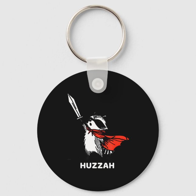 Huzzah Raccoon Knight Funny Sword Meme Quote  Keychain (Front)