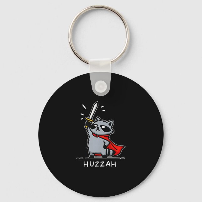 Huzzah Raccoon Knight Funny Sword Meme Quote  Keychain (Front)