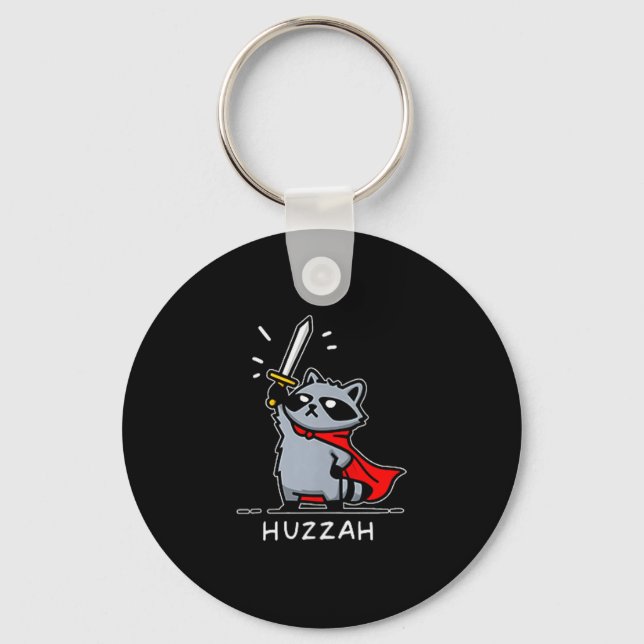 Huzzah Raccoon Knight Funny Sword Meme Quote  Keychain (Front)