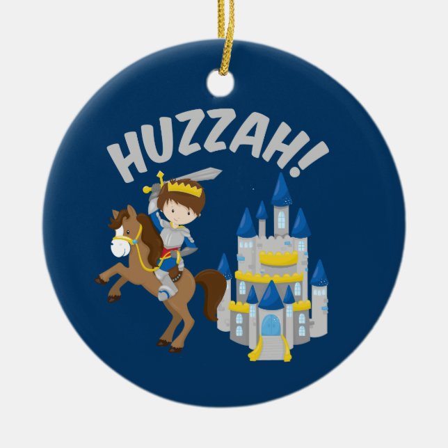 Huzzah Renaissance Faire Knight Ceramic Ornament (Front)