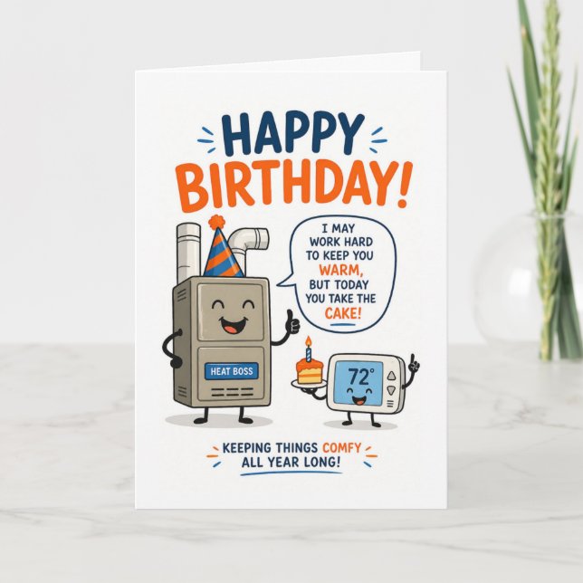 HVAC Birthday Funny Heating Warm Wishes Design Card (Front)