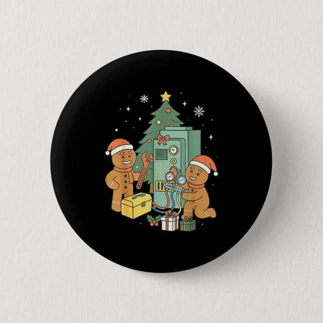 Hvac Gingerbread Christmas Technician Construction 2 Inch Round Button (Front)