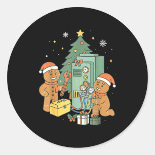 Hvac Gingerbread Christmas Technician Construction Classic Round Sticker