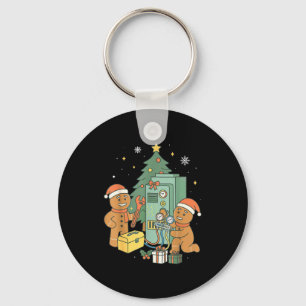 Hvac Gingerbread Christmas Technician Construction Keychain