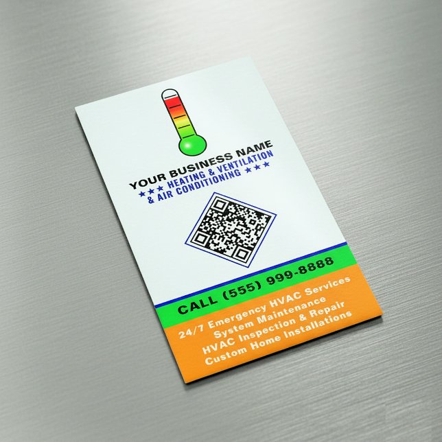HVAC Heating & Air Conditioning | QR Code & Logo Magnetic Business Card (Heating, Ventilation & Air Conditioning Business Cards)