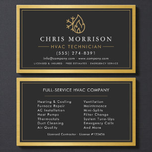 HVAC Heating Cooling Technician Gold Metallic Business Card