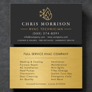 HVAC Technician Black Gold Logo Metallic Business Card