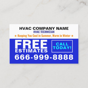 HVAC Technician & Contractor Slogan   Estimates Business Card