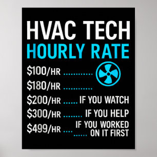 Hvac Technician Hourly Rate Funny Work For Men Wom Poster