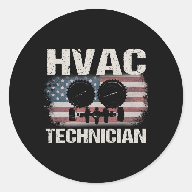 Hvac Technician On Back Of Classic Round Sticker (Front)
