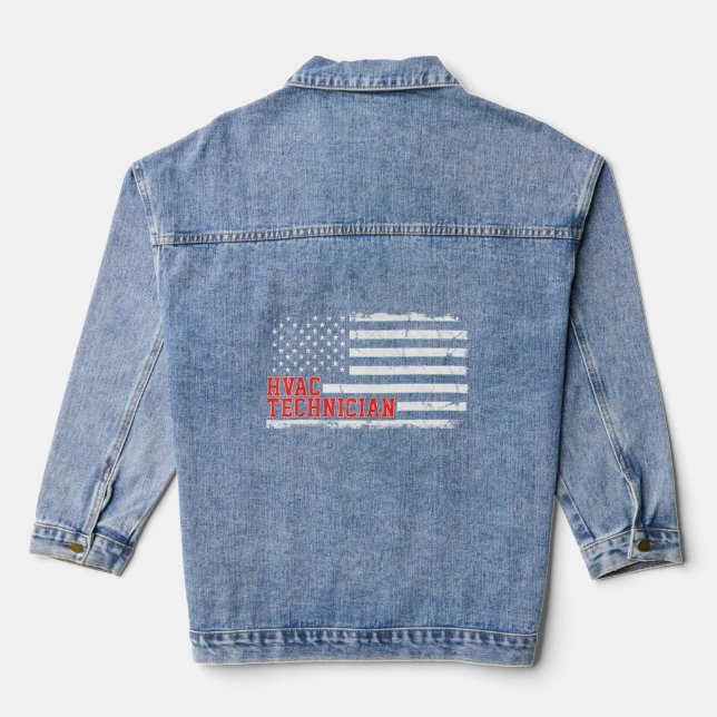 Hvac Technician Us American Flag Hvac Tech  Denim Jacket (Back)