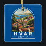 Hvar Croatia Travel Art Vintage Ceramic Ornament<br><div class="desc">Hvar retro vector travel design. Hvar,  a Croatian island in the Adriatic Sea,  is best known as a summer resort. Highlights of the port town Hvar include its 13th-century walls.</div>