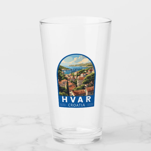 Hvar Croatia Travel Art Vintage Glass (Front)