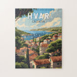 Hvar Croatia Travel Art Vintage Jigsaw Puzzle<br><div class="desc">Hvar retro vector travel design. Hvar,  a Croatian island in the Adriatic Sea,  is best known as a summer resort. Highlights of the port town Hvar include its 13th-century walls.</div>
