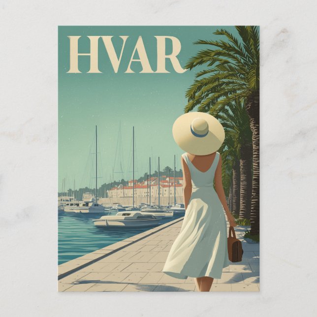 Hvar vintage 50s travel postcard (Front)