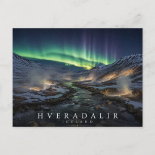 Hveradalir Geothermal Valley Iceland Aurora Postcard