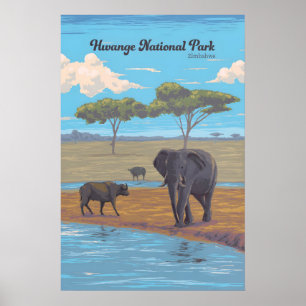 Hwange National Park Zimbabwe Africa Travel Poster