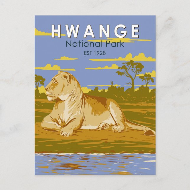Hwange National Park Zimbabwe Travel Art Vintage Postcard (Front)