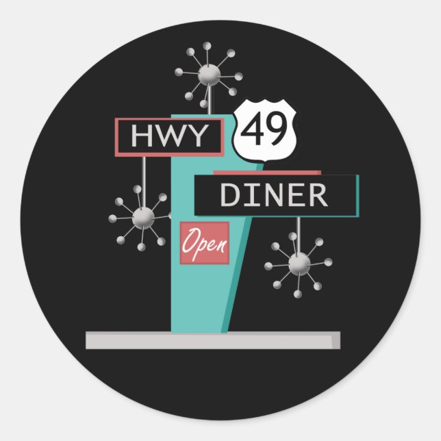 HWY 49 Diner Classic Round Sticker (Front)