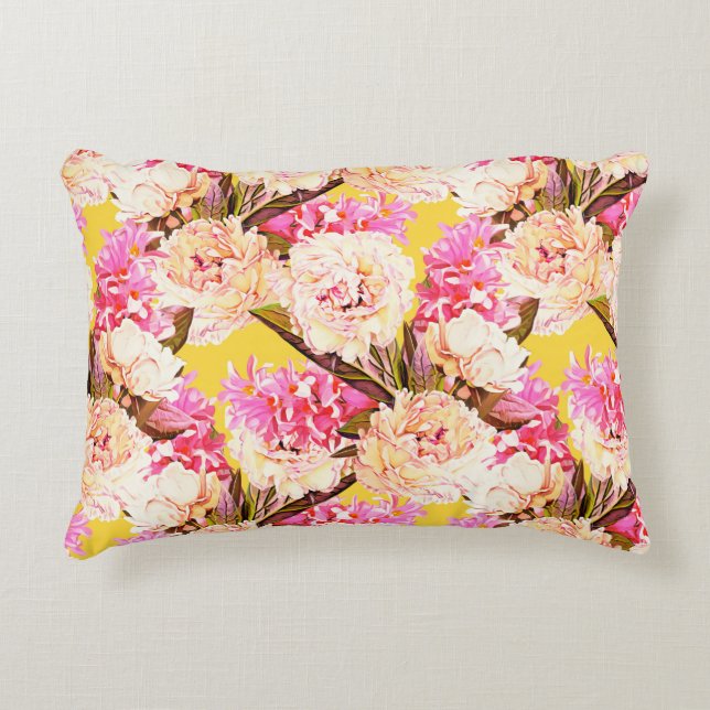 Hyacinth and peonis flowers, seamless pattern. Wat Accent Pillow (Front)