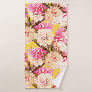Hyacinth and peonis flowers, seamless pattern. Wat Bath Towel