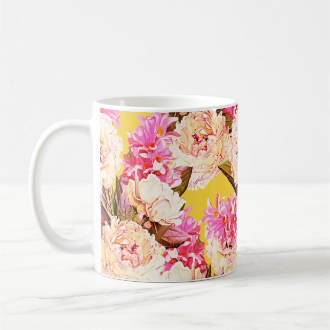 Hyacinth and peonis flowers, seamless pattern. Wat Coffee Mug (Left)