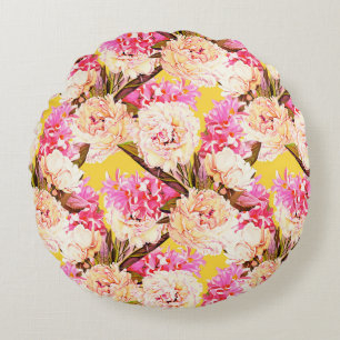 Hyacinth and peonis flowers, seamless pattern. Wat Round Pillow