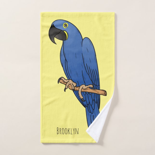 Hyacinth macaw bird cartoon illustration bath towel set (Hand Towel)