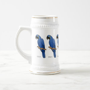Hyacinth macaw bird cartoon illustration beer stein
