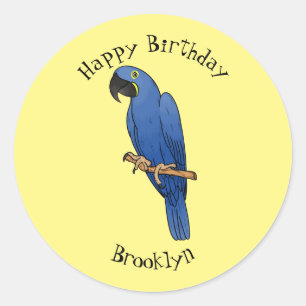 Hyacinth macaw bird cartoon illustration  classic round sticker