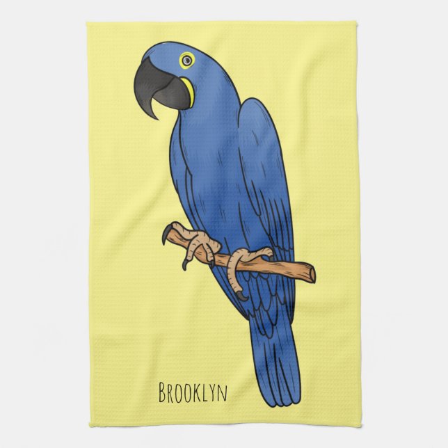 Hyacinth macaw bird cartoon illustration kitchen towel (Vertical)