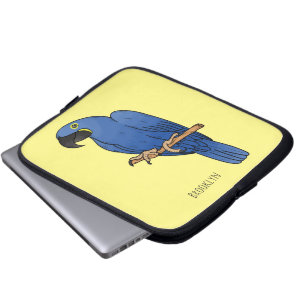Hyacinth macaw bird cartoon illustration laptop sleeve