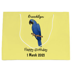 Hyacinth macaw bird cartoon illustration  large gift bag