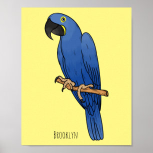 Hyacinth macaw bird cartoon illustration poster