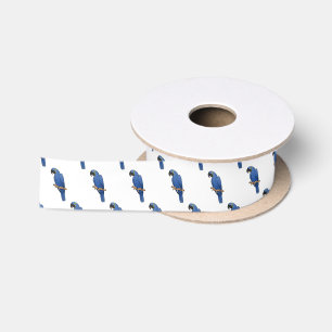 Hyacinth macaw bird cartoon illustration satin ribbon