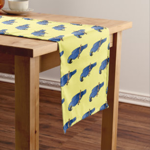 Hyacinth macaw bird cartoon illustration short table runner