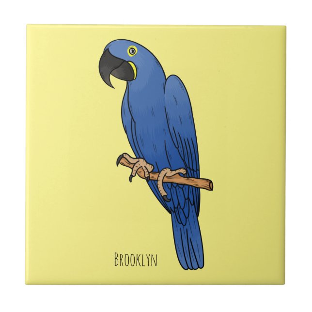 Hyacinth macaw bird cartoon illustration  tile (Front)