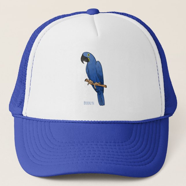 Hyacinth macaw bird cartoon illustration  trucker hat (Front)